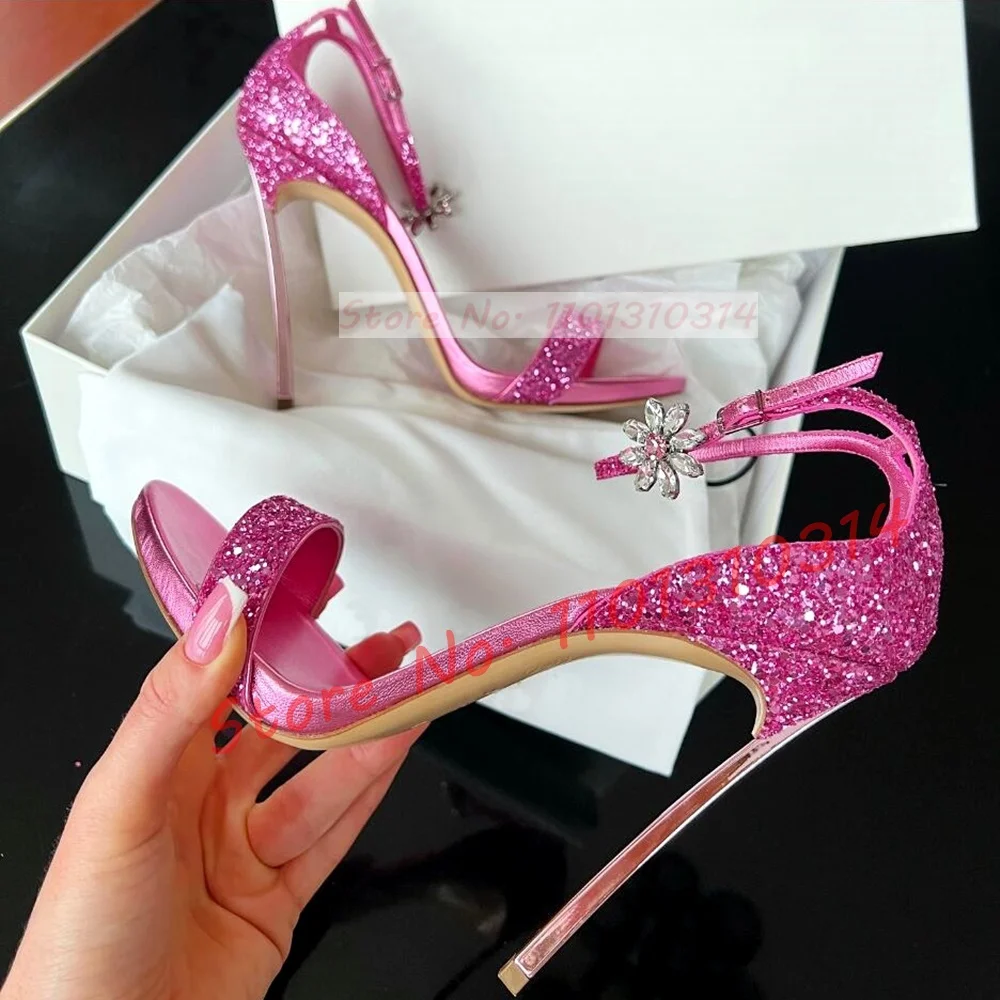 Women Shoes Luxury Brand - Luxe Glitter Roze Hakken Sandalen Vrouwen