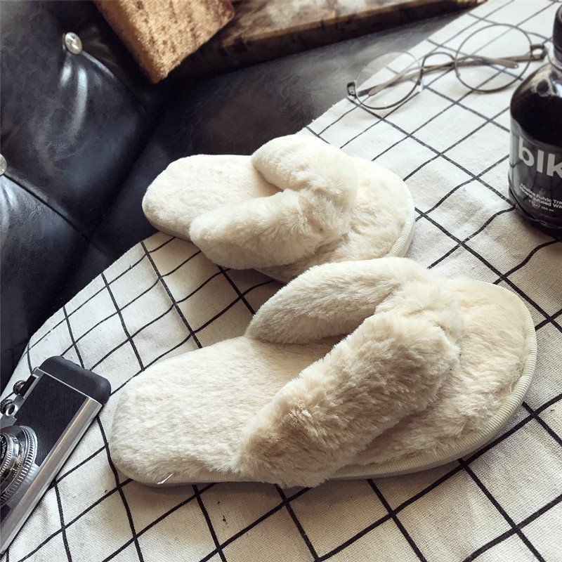 Women Shoes For Winter - Cross Warm Pluizige Harige Slippers Vrouwen
