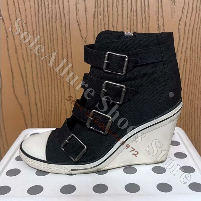 Women'S Shoes Com - Grijze multi-gesp hoge wedgesneakers met vintage