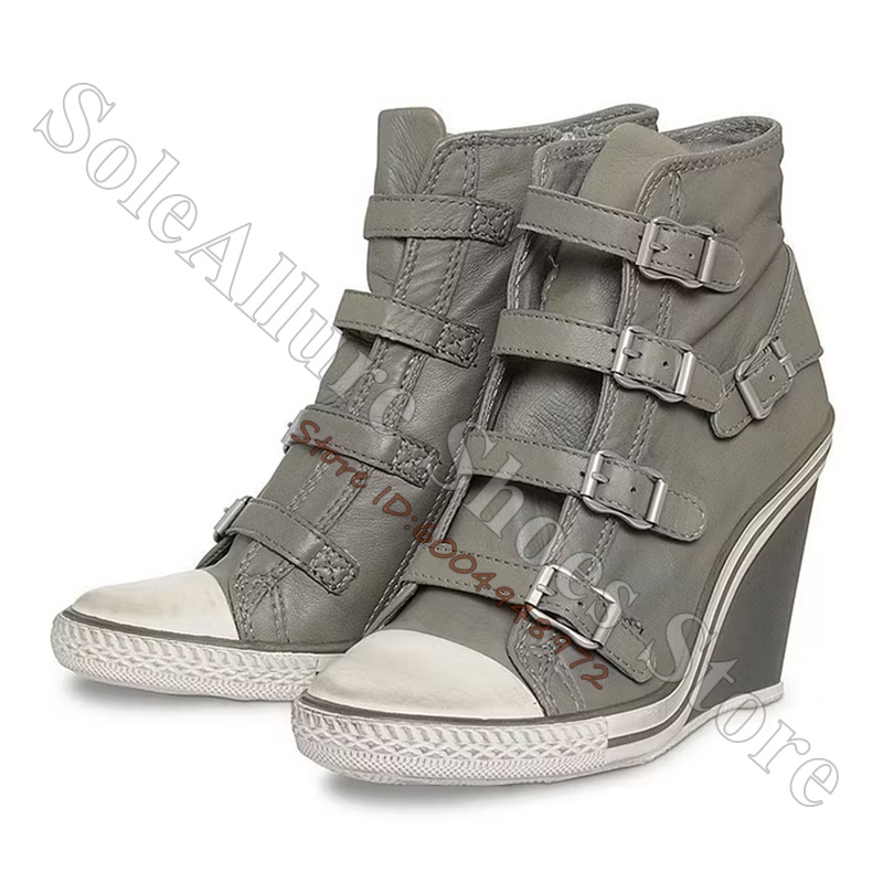 Grijze multi-gesp hoge wedgesn - Women'S Shoes Com recensie en prijs
